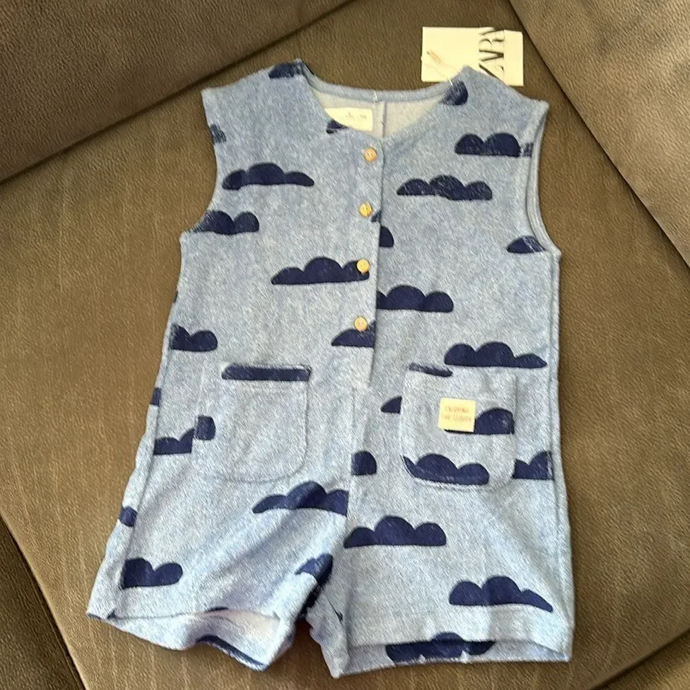 ZARA Boys Blue Cloud Print Terry Jumpsuit NWT Size 6